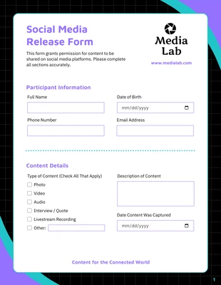 business interactive Template: Social Media Release Form Template