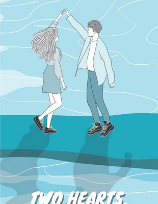 Free  Template: Capa de livro de romance com ilustração de casal fofo azul e branco