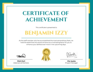 Free  Template: Teal And Yellow Minimalist Professional Certificate