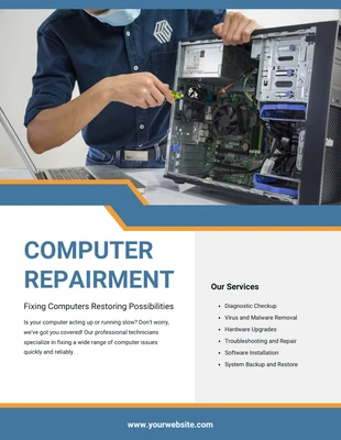 Simple Blue And White Computer Repairment Flyer