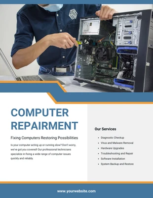 Free  Template: Simple Blue And White Computer Repairment Flyer