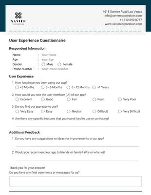 business  Template: Blue Professional Questionnaire Form