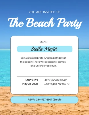 Free  Template: Invitation Anniversaire de plage d'image d'océan bleu