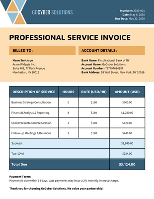 business accessible Template: Modelo de tabela de faturas de serviços profissionais