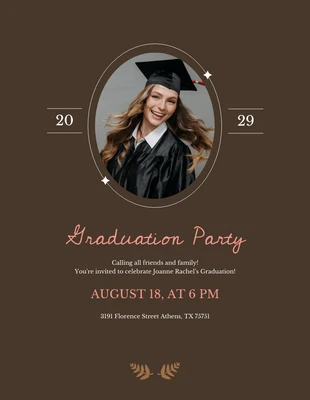 Free  Template: Invitación Foto de graduación marrón y rosa