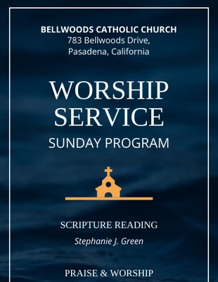 Free  Template: Catholic Church Worship Service Event Program