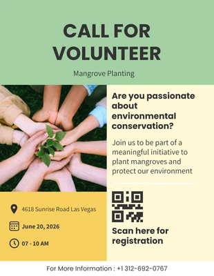 Free  Template: Folheto de voluntariado moderno em bege e verde