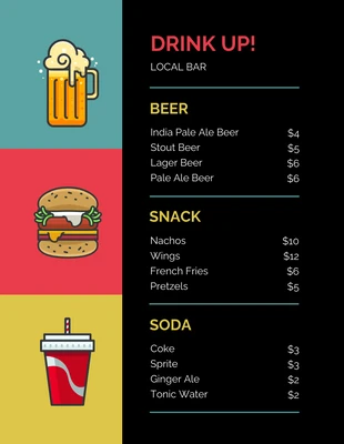 Free  Template: Neon with Icons for Local Bar Menu Poster Template