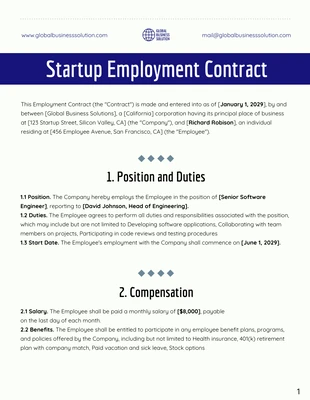 business  Template: Startup Employment Contract Template