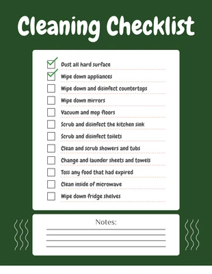 Free  Template: Dunkelgrüne einfache Reinigungscheckliste