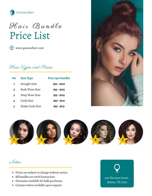 Free  Template: Hair Bundle Price List Template