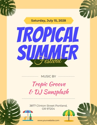 Free  Template: Modelo de pôster de festival de verão tropical amarelo
