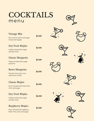 Free  Template: Light Grey Modern Pattern Cocktails Bar Menu