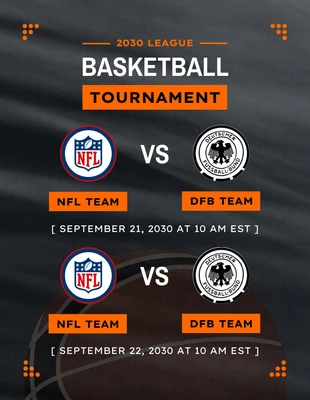 Free  Template: Modello di calendario del torneo di pallacanestro nero moderno