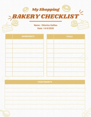 Free  Template: Hellgelb und Braun Moderne Lebensmittel Illustration Einkaufen Bäckerei Checkliste