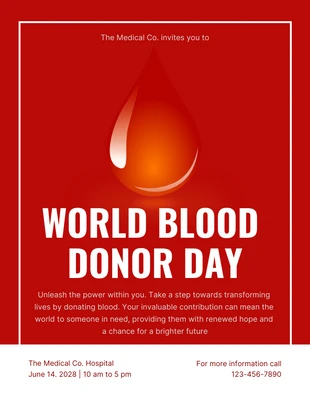 Free  Template: Poster Dia Mundial Do Doador de Sangue Simples Limpo Vermelho E Branco