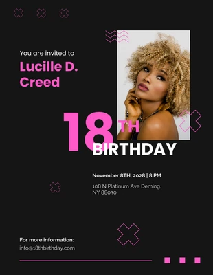 Free  Template: Invitaciones de cumpleaños número 18 en negro y rosa