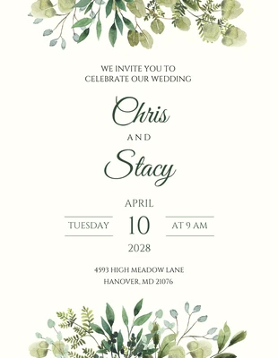 Free  Template: Light Green Leaf Wedding Reception