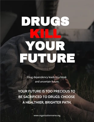 Free  Template: Poster Foto Simples Preta de Conscientização sobre Drogas