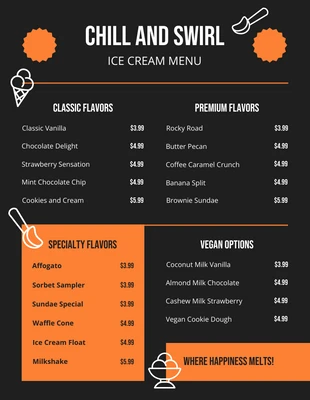 Free  Template: Orange White Black Ice Cream Menu
