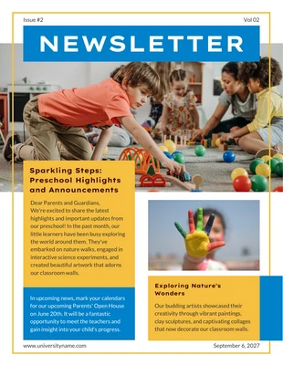 Free  Template: Yellow And Blue Modern Preschool Newsletter