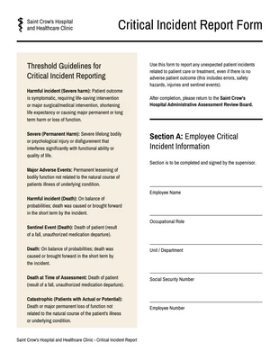 Free  Template: Healthcare Employee Critical Incident Report