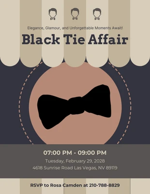 Free  Template: Invitación Corbata negra marrón y azul
