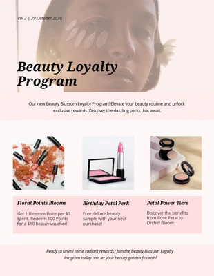 Free  Template: Boletim informativo de recompensas do programa de fidelidade Pink Pastel