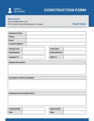 Free  Template: Formulários simples de empreiteiro em azul e cinza