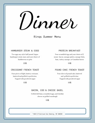 Free  Template: Blue Lines Dinner Menu