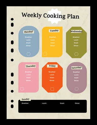 Free  Template: Lista en blanco del plan de cocina semanal