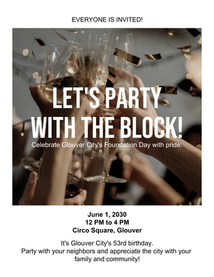 Free  Template: Schwarzer und weißer minimalistischer Block Party Flyer