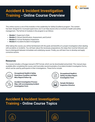 business  Template: Infográfico do treinamento de investigação de acidentes e incidentes