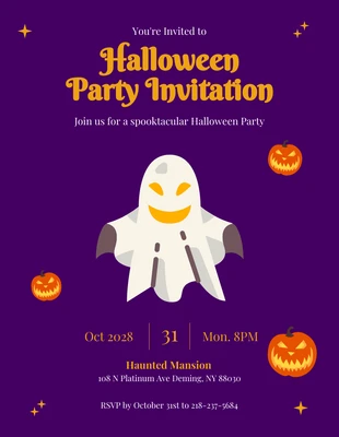 Free  Template: Invitación a la fiesta de disfraces de color naranja púrpura