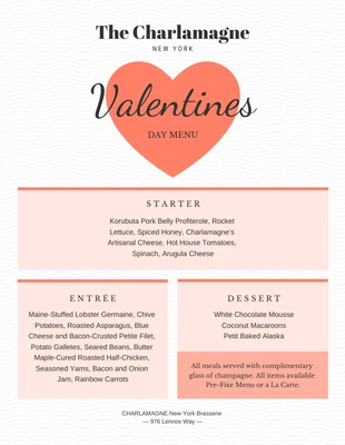 Free  Template: Menu di classe per San Valentino