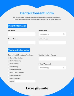 Free interactive Template: Dental Consent Form Template