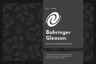 business  Template: Black Seamless Pattern Floral Wine Label
