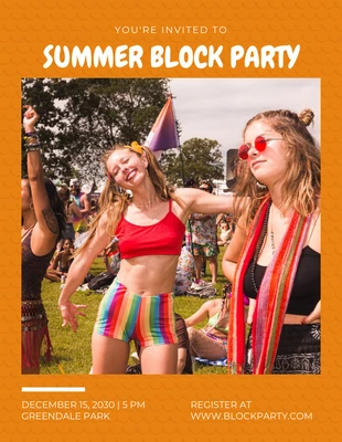 Free  Template: Orange Modern Pattern Photo Summer Block Party Poster