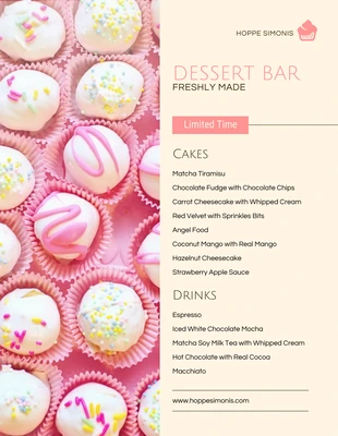 Free  Template: قائمة مقهى الحلوى ذات اللون الأصفر الفاتح والوردي اللطيف