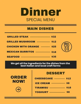 Free  Template: Flyer de menu de dîner simple jaune