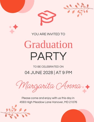 Free  Template: Invitación a la fiesta de graduación rosa nude