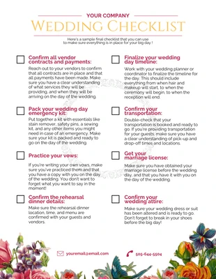 Free  Template: Einfache Hochzeits-Checkliste Empfehlung