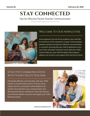 Free  Template: Minimalist Brown Parent Teacher Communication Newsletter