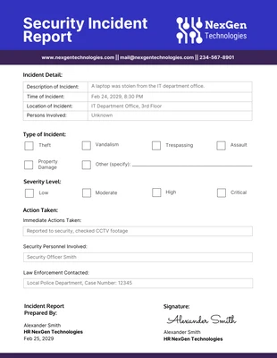 Free  Template: Security Incident Report Template