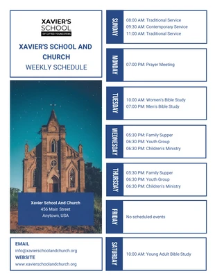 Free  Template: Blue And White Church Schedule Poster Template