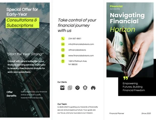 Free  Template: Brochure à trois volets de la société financière minimaliste vert néon
