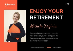Free  Template: Black And Orange Retirement Card