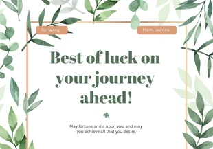 Free  Template: White Green Watercolor Good Luck Card
