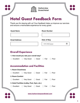 Free accessible and interactive Template: Hotel Feedback Form Template
