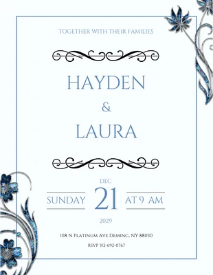 Free  Template: Convite Formal Floral Azul Simples